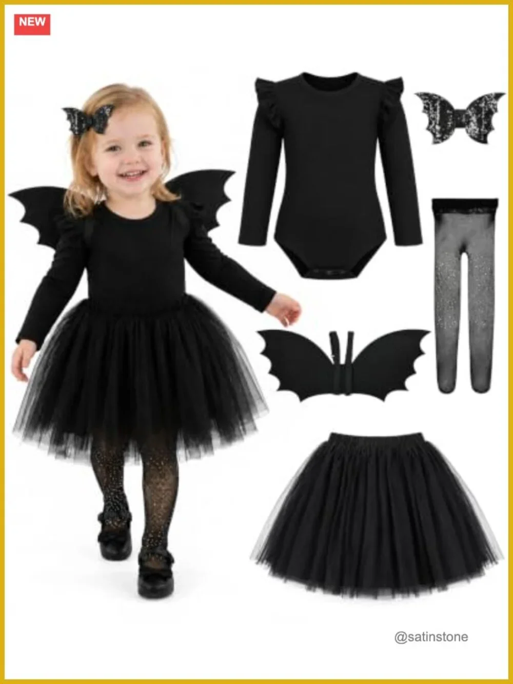 Kids Bat Girl Costume Halloween Tutu Set Toddler